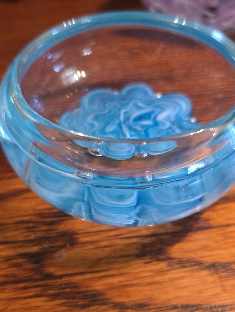 Source Unknown Blue Swirled Glass Accent Bowl